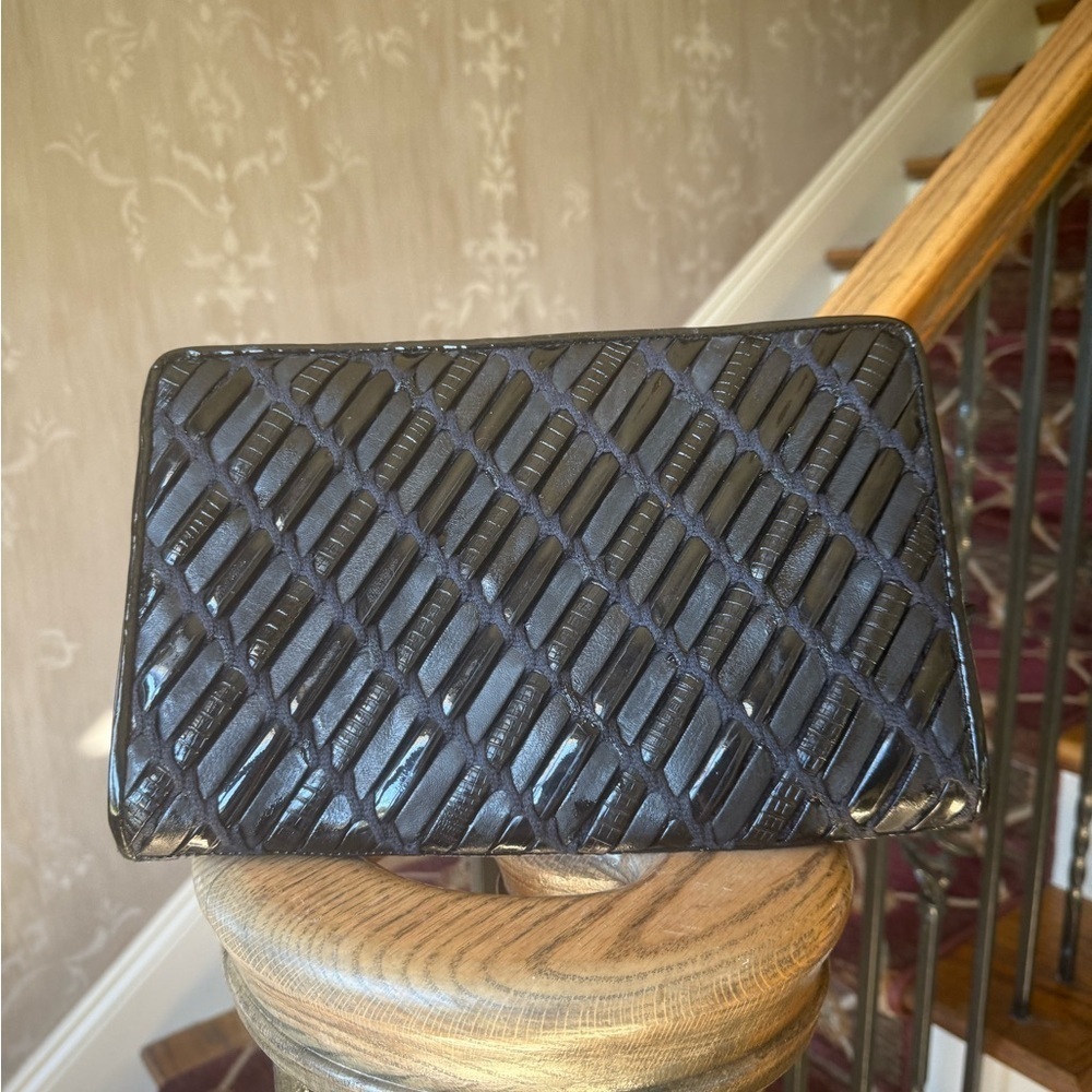 VALERIE BARAD ladies, black patent, leather clutch preowned good condition - Picture 7 of 15